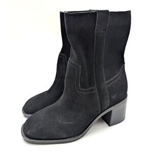 Steve Madden Romney Ankle Boots Square Toe Women's Black Suede Size US6M EU36.5